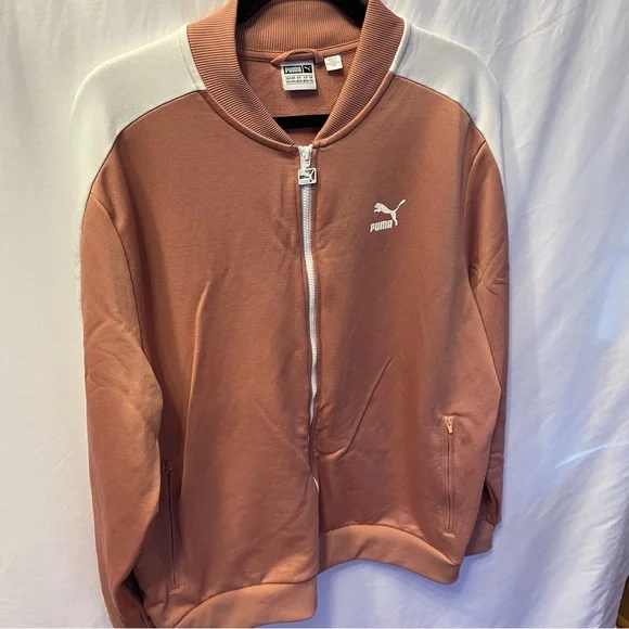 Puma Mens Pink/White Track Jacket XXL Long Sleeve Pocket Zip Athletic Sporty - Picture 3 of 14